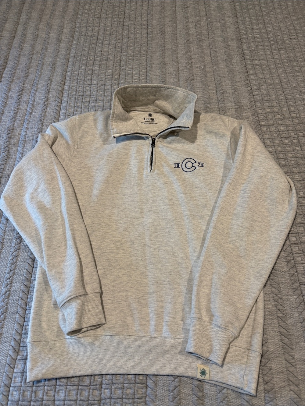 Ulu Light Gray Half-Zip Sweater with Navy Chest Logo